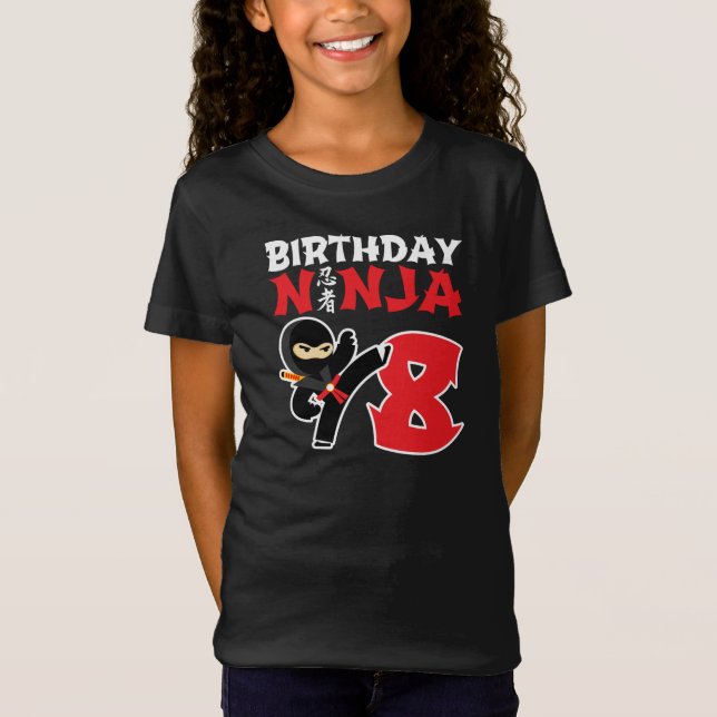 Camiseta Nacimiento Ninja - Tema Fiesta de 8 años (Anverso)