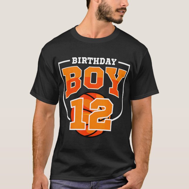 Camiseta Nacimiento Niño 12 Tema del baloncesto Bday Fiesta (Anverso)