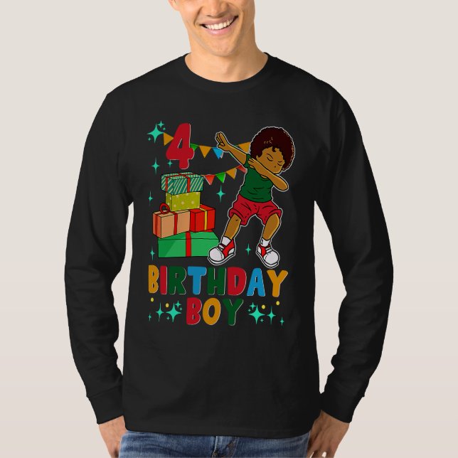 Camiseta Nacimiento niño afroamericano de cuarto cumpleaños (Anverso)