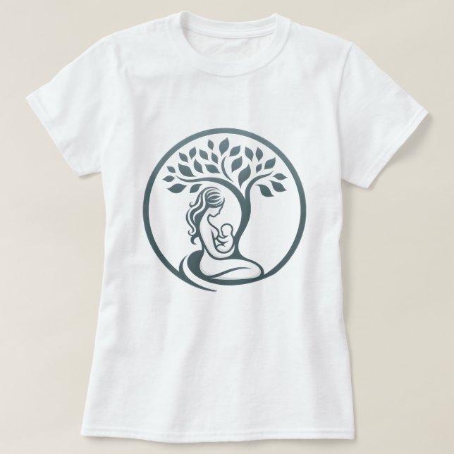 Camiseta Nacimiento simple de silueta en árbol madre y bebé (Diseño del anverso)