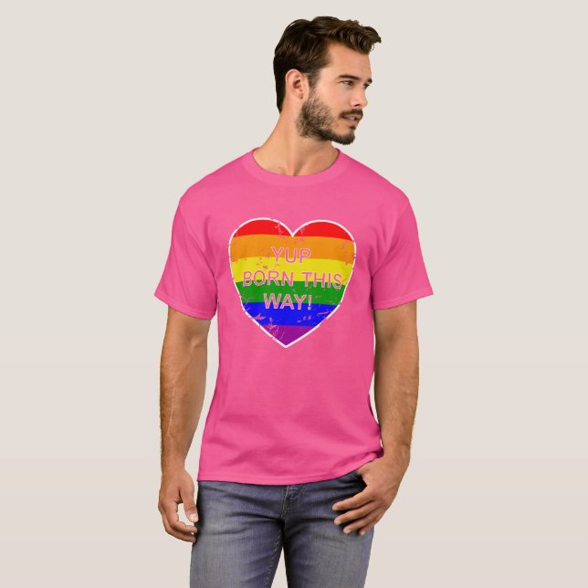 Camiseta Nació así el orgullo gay con la bandera arcoiris,  (Anverso completo)