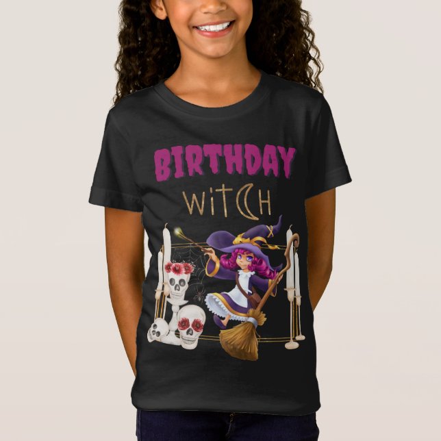 Camiseta Nació en Halloween una joven Chica burlona de cump (Anverso)