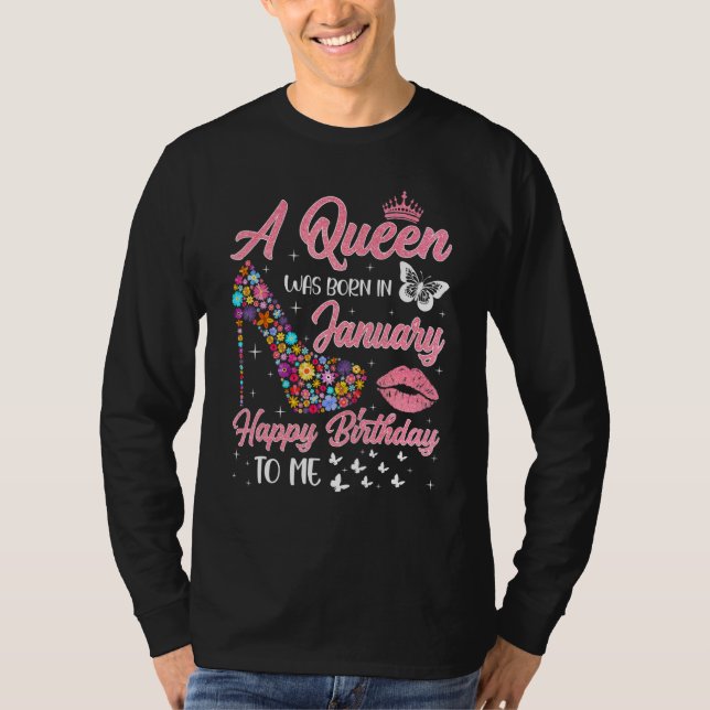 Camiseta Nació Una Reina En Enero Flores De Alma Fiesta (Anverso)