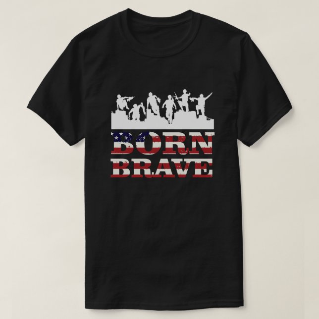 Camiseta Nació valiente bandera militar estadounidense (Diseño del anverso)