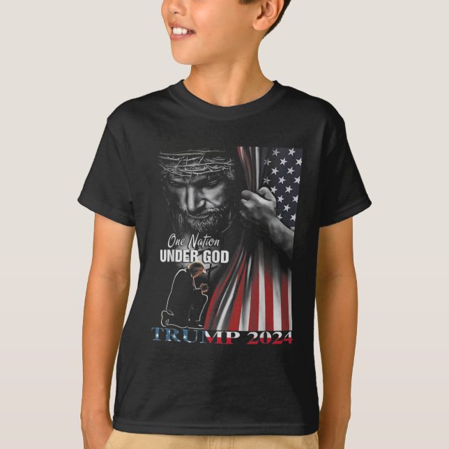 Camiseta Nación bajo Dios Trump 2024 Dios Bandera Americana (Anverso)