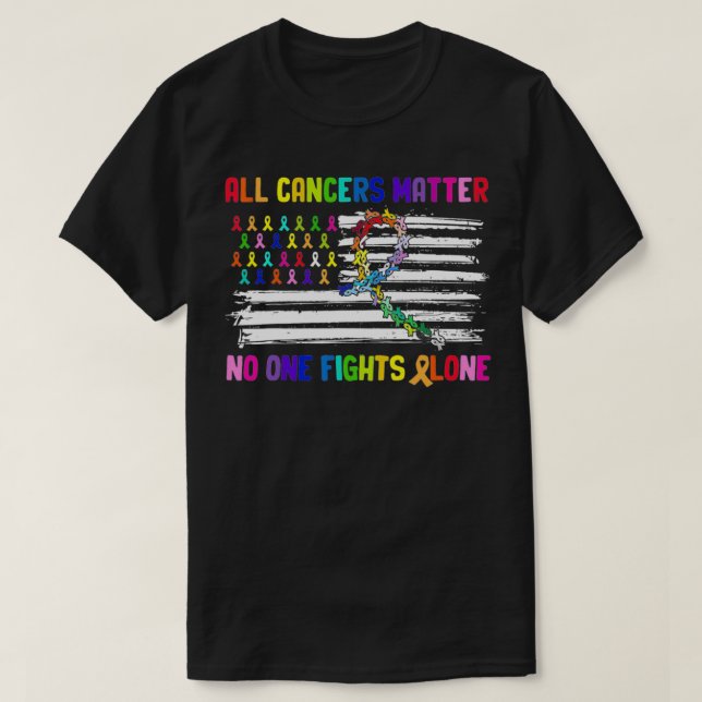 Camiseta Nadie lucha solo contra el cáncer en la bandera de (Diseño del anverso)