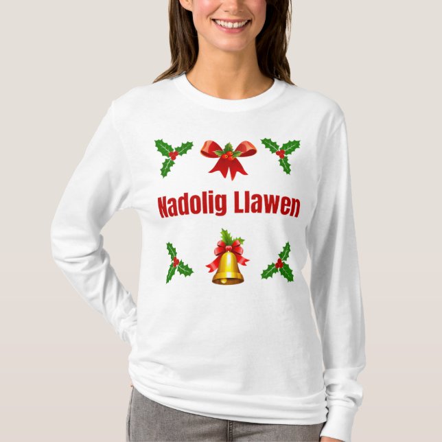 Camiseta Nadolig Llawen - mujeres de manga larga (Anverso)