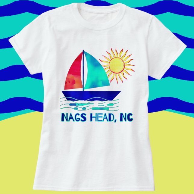 Camiseta Nags Head NC Bonito Watercolor Sailboat (Subido por el creador)