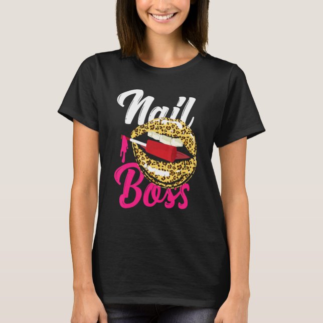 Camiseta Nail Tech Quote Work Uniform Nail Polaco Leopardo  (Anverso)