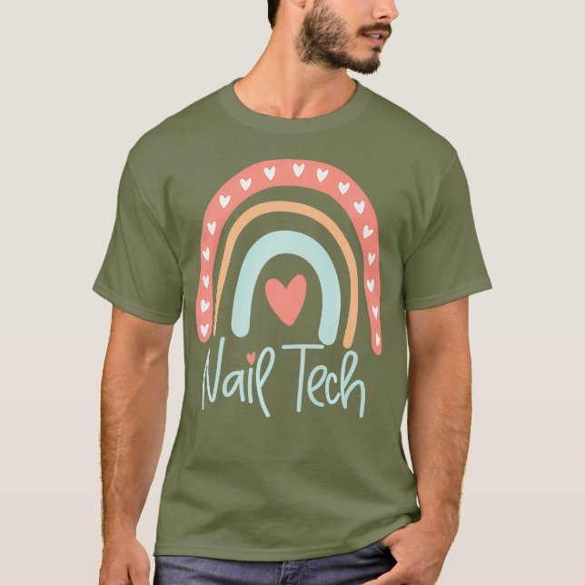Camiseta Nail Tech Technician Manicurist Boho Rainbow (Anverso)