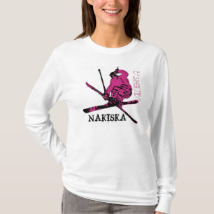 Camiseta Nakiska Alberta Canadá esquiadora rosa señoras de