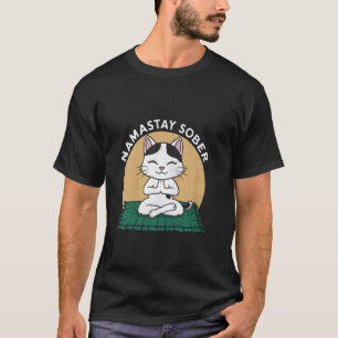 Camiseta Namastay Sober Cute Cat Yoga T Shirmen Mujeres