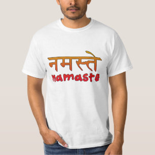 Camiseta Namaste en escritura inglesa y del Hindi