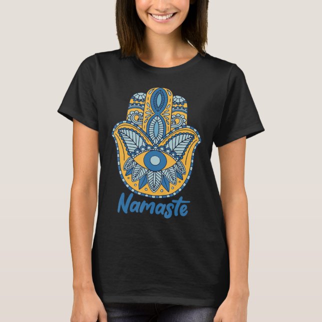 Camiseta Namaste Hamsa Hand Yoga Hinduism Fatima Arabic Fai (Anverso)