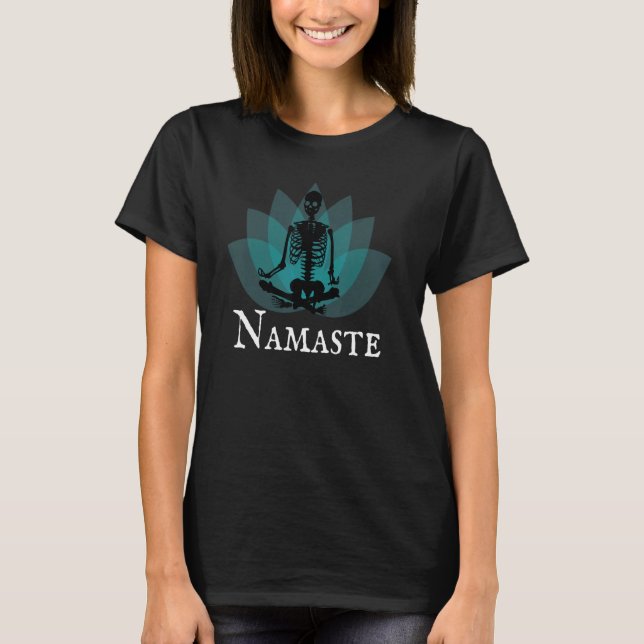 Camiseta Namaste Skeleton Meditating Blue Lotus (Anverso)