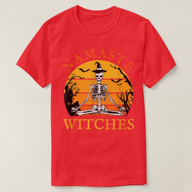 Camiseta Namaste Witts Yoga Skeleton Funny Witch Hallowee (Diseño del anverso)