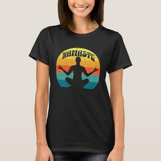 Camiseta Namaste Yoga Pose Peace Meditate Zen Retro Sunset (Anverso)