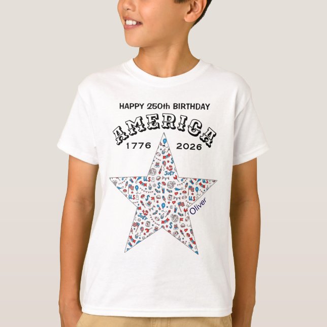 Camiseta Name || 250th Happy Birthday America Star Youth (Anverso)