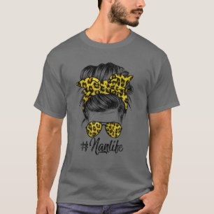 Camiseta Nan Life Messy Hair Bun Leopard Día de la Madre