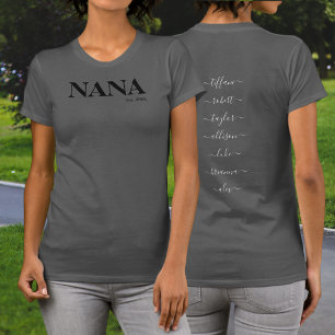 Camiseta Nana Año de Establecimiento Nombres de Nietos Tipo