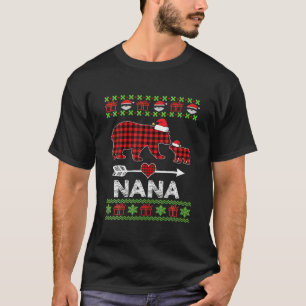 Camiseta Nana Bear Santa Red Plaid Family Pajamas Para Chri