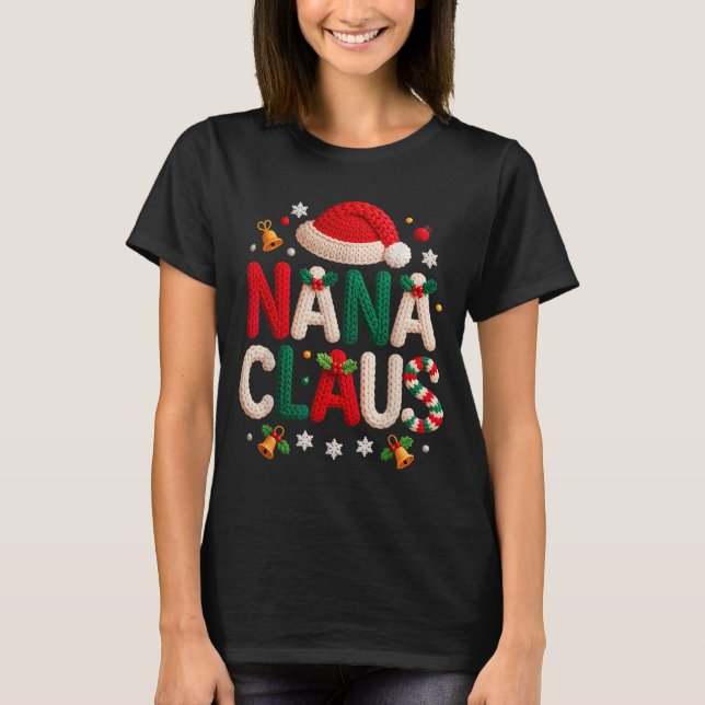 Camiseta Nana Claus Knitted Design Grandma Pajama Family Ma (Anverso)