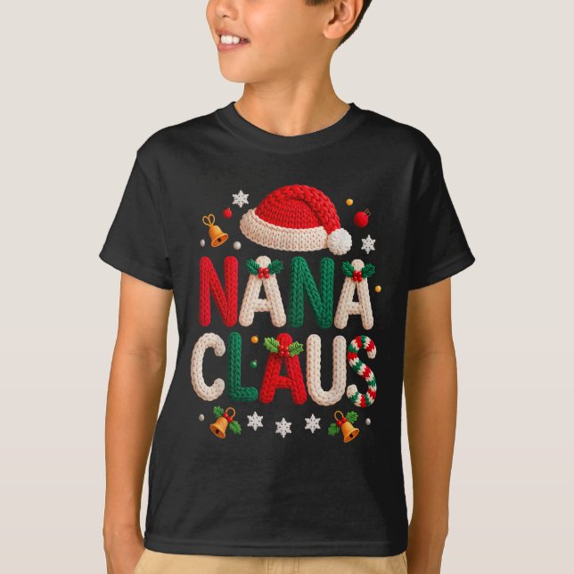 Camiseta Nana Claus Knitted Design Grandma Pajama Family Ma (Anverso)