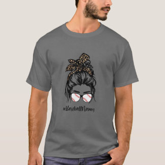 Camiseta Nana de béisbol Messy Hair Bun Leopard Madre