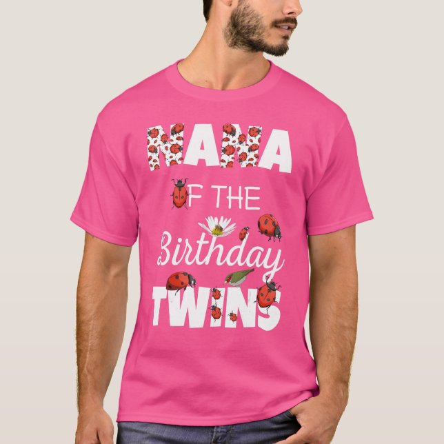 Camiseta Nana De Birthday Twins Floral Family Ladybug Birt (Anverso)