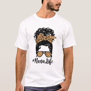 Camiseta Nana Life Bandana Glasses Leopard Messy Bun Madre
