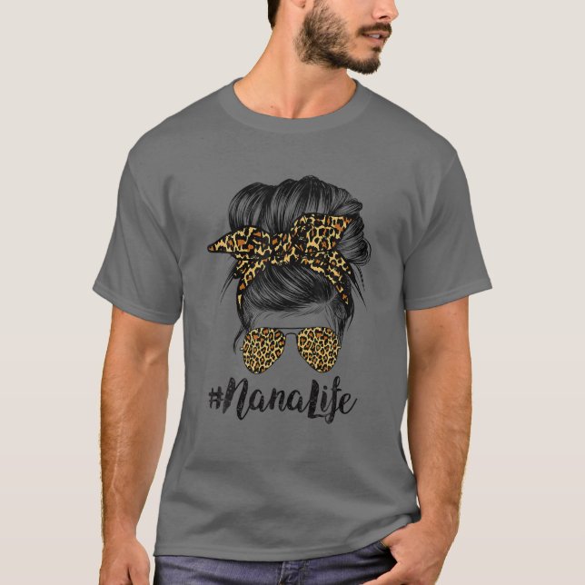 Camiseta Nana Life Hair Bandana Glasses Leopard Print Mothe (Anverso)