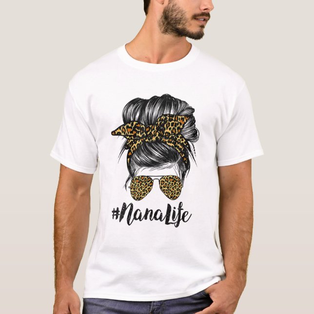 Camiseta Nana Life Hair Bandana Glasses Leopard Print Mothe (Anverso)