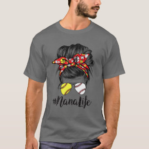 Camiseta Nana Life Messy Bun Hair Softball Béisbol Madre'