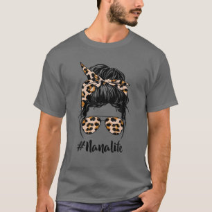 Camiseta Nana Life Messy Hair Bun Leopard Mujeres Da de Mad