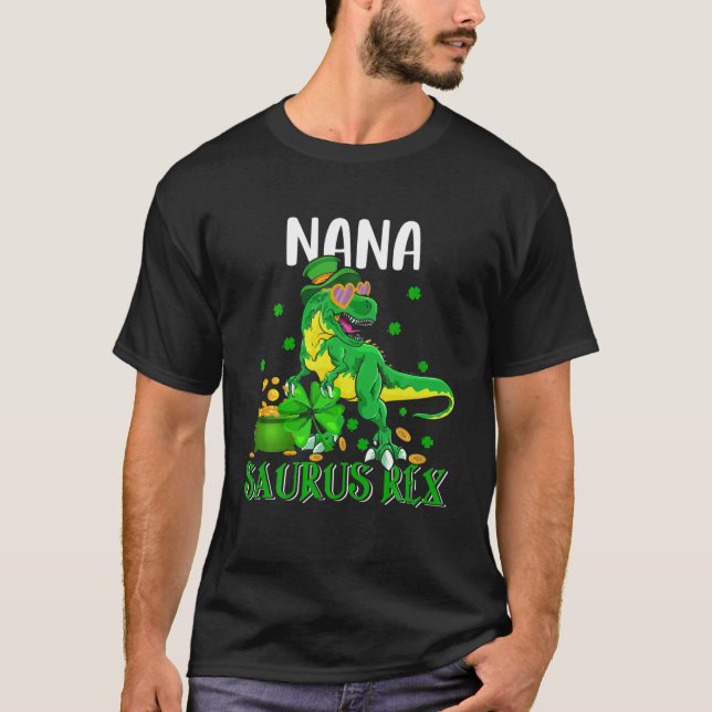 Camiseta Nana Saurus Rex St. Patrick's Day Leprechaun Dinos (Anverso)
