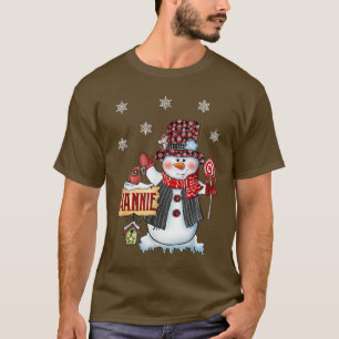 Camiseta Nannie Snowman Navidades Candy Cane Red Plaid Sant