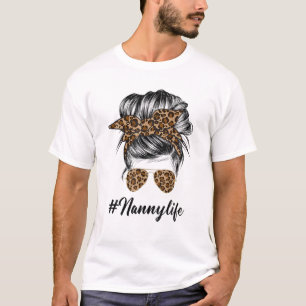 Camiseta Nanny Life Messy Hair Bun Leopard Print Women Moth