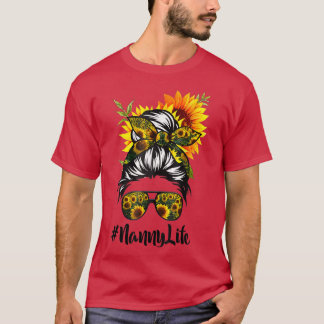 Camiseta Nanny Life Messy Hair Bun Sunflower Mujeres Madre