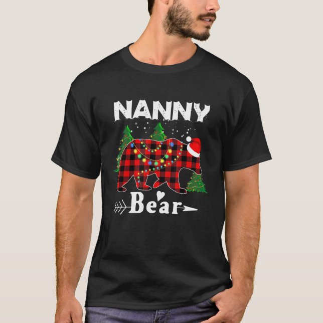 Camiseta Nanny Oso Red Plaid Christmas Trees Pajama Family (Anverso)