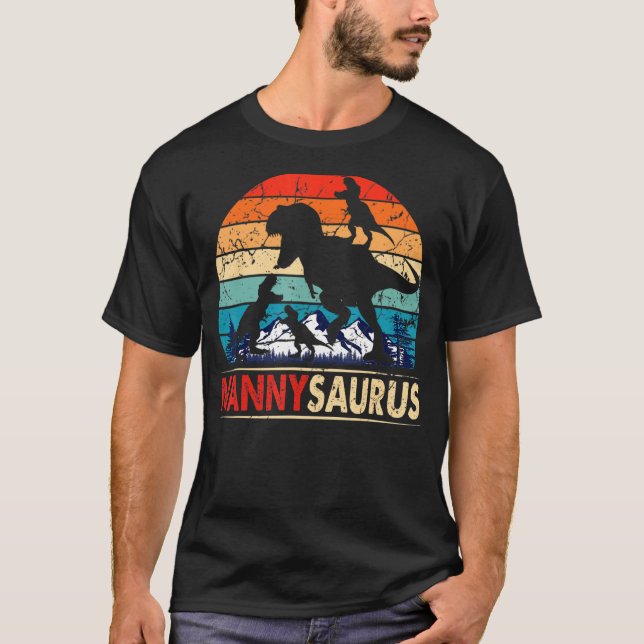 Camiseta Nannysaurus T Rex Nanny Dinosaur 3 Kids Divertida  (Anverso)