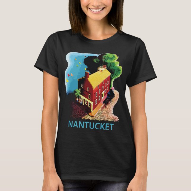 Camiseta Nantucket Casa Roja Noche Azul Viaje (Anverso)