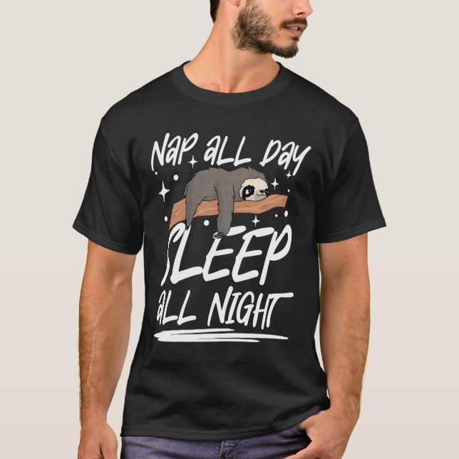 Camiseta Nap All Day Sleep All Night - Funny Sloth (Anverso)