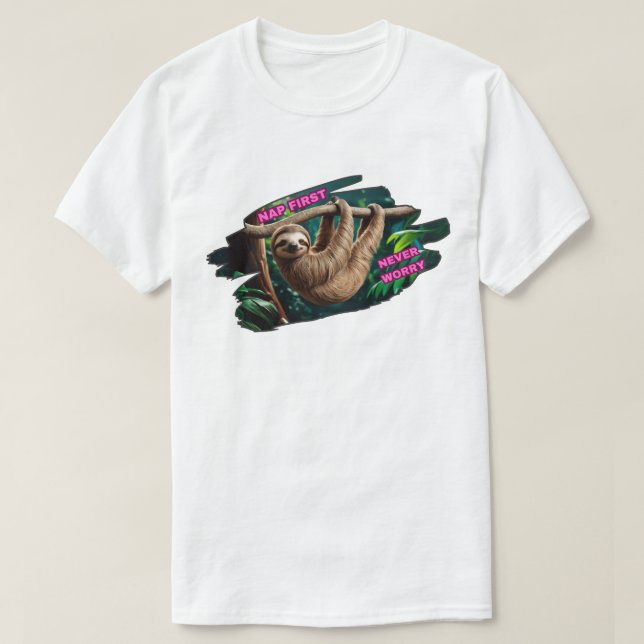 Camiseta Nap First Never Worging Hanging Sloth (Diseño del anverso)