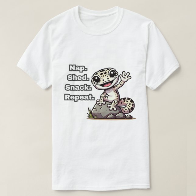 Camiseta Nap. Shed. Aperitivos. Repite. Funny Leopard Gecko (Diseño del anverso)