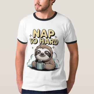 Camiseta Nap tan dura pereza con café aislado