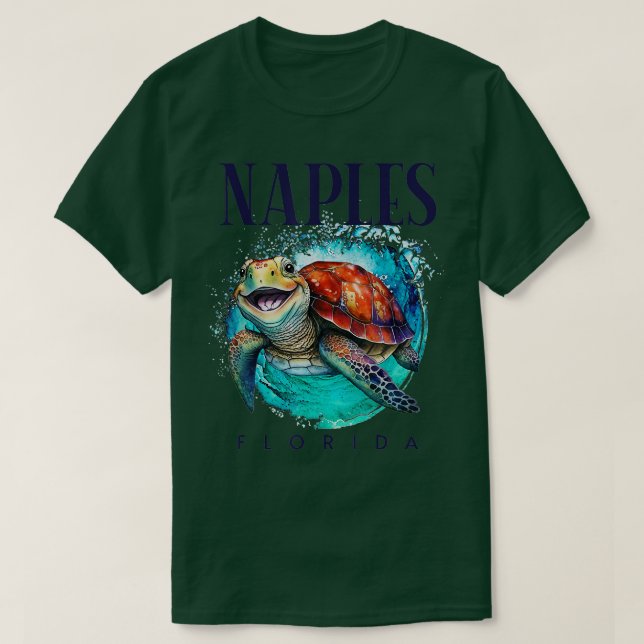 Camiseta Naples Florida Watercolor Happy Sea Turtle  (Diseño del anverso)