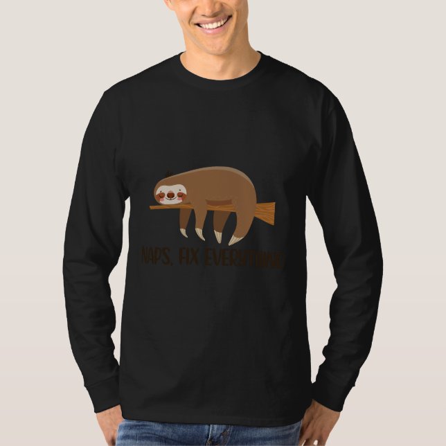 Camiseta Naps Fix Everything Co Nap King Lazy Sloth Funny N (Anverso)