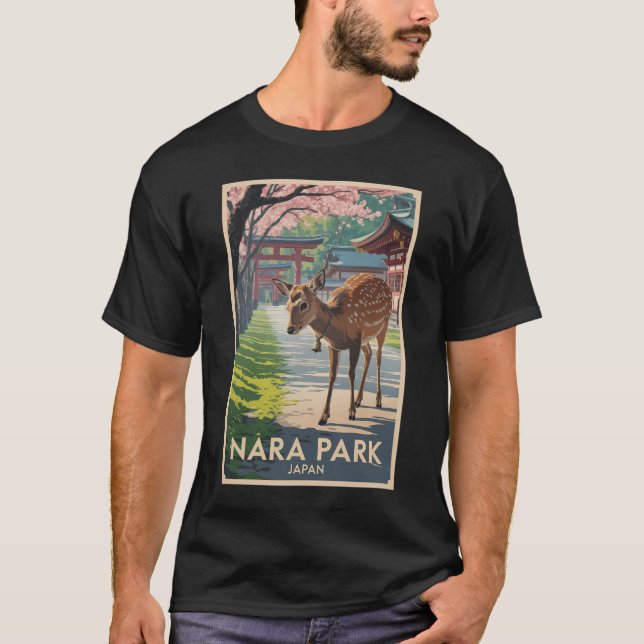 Camiseta Nara Park Japan Deer Illustration Travel Art Retro (Anverso)