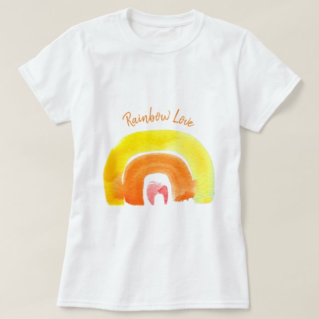 Camiseta Naranja Amo arcoiris acuarela (Diseño del anverso)