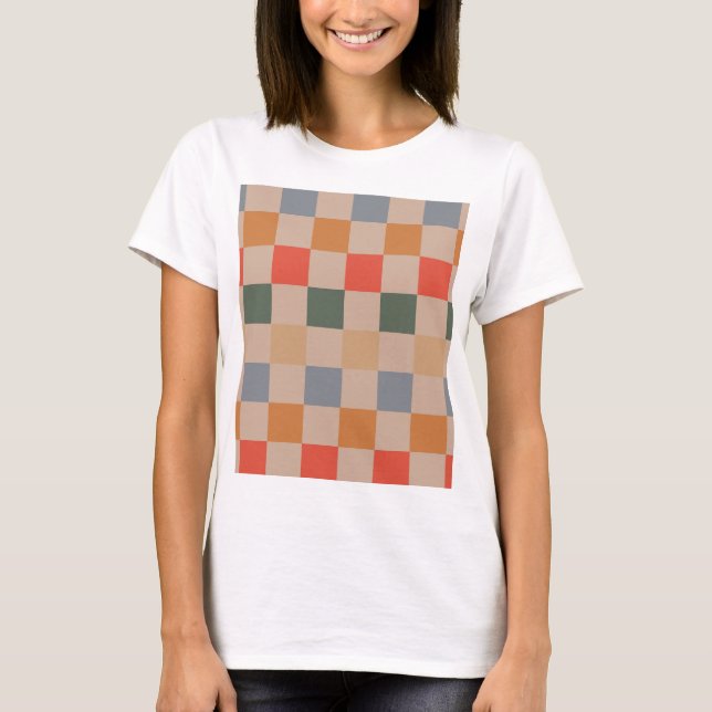 Camiseta Naranja azul beige Brown Checkered Gingham Pattern (Anverso)
